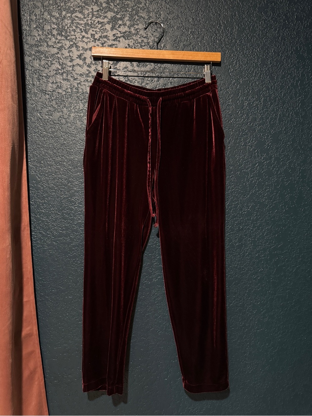 Velvet Drawstring Joggers - Deep Burgundy